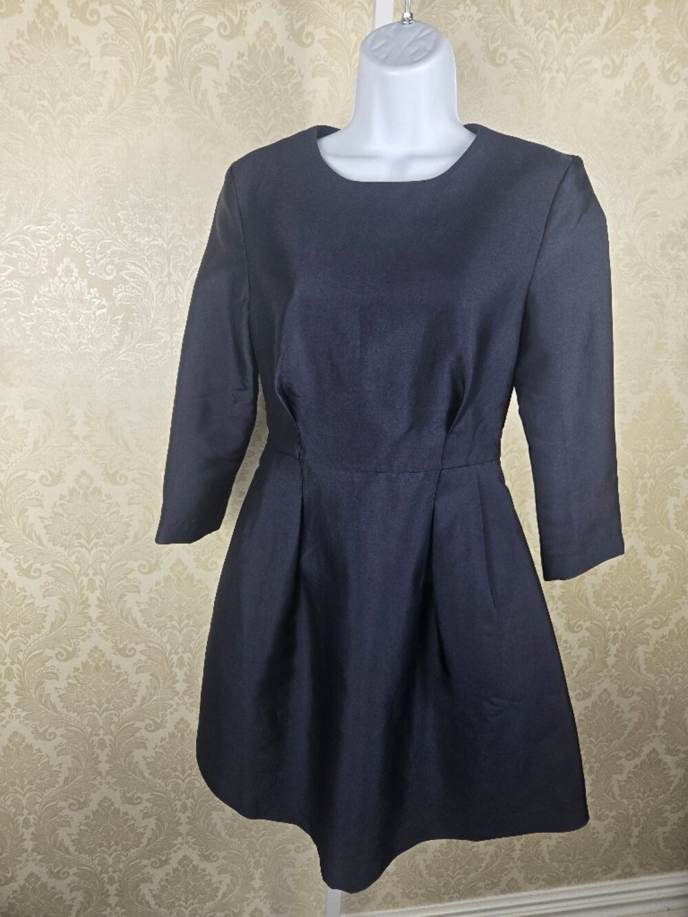 Blaque Label Sz Small Audrey Navy Blue Dress Round Neck 3/4 Sleeves Pockets NWT